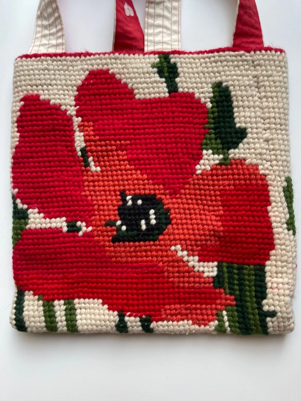 Needlepoint Shoulder Tote Bag Red Poppy 14